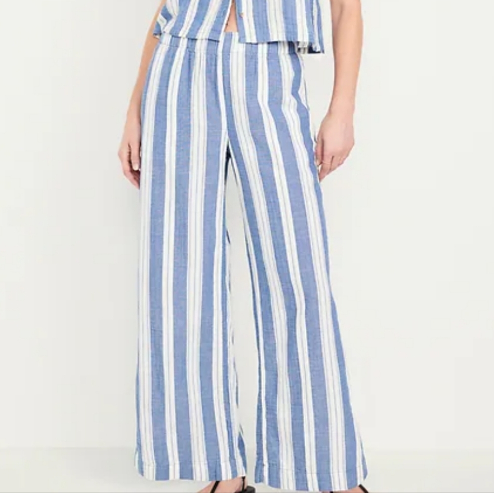 NWT Striped Wide-Leg Linen-Blend Pants 3X Old Navy